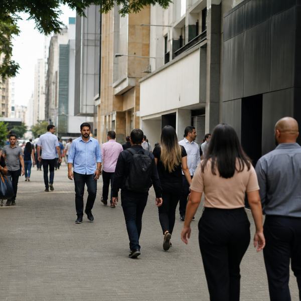 Trabalhadores circulando em área comercial de Santo André, no Grande ABC Paulista