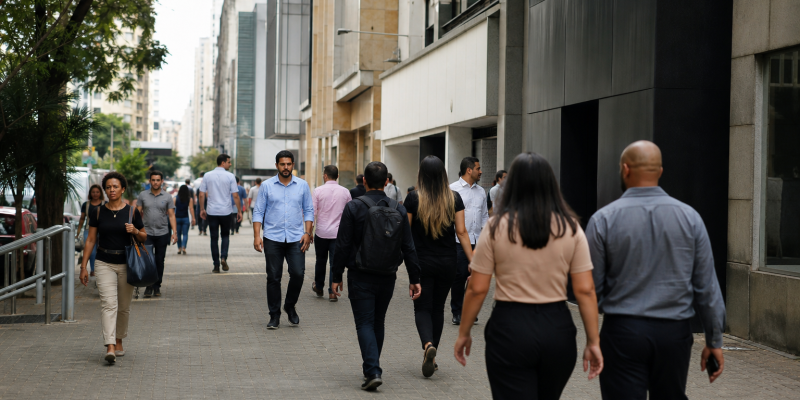 Trabalhadores circulando em área comercial de Santo André, no Grande ABC Paulista